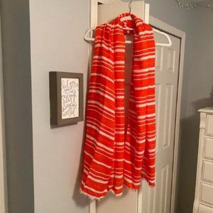Coral & White Striped Scarf
